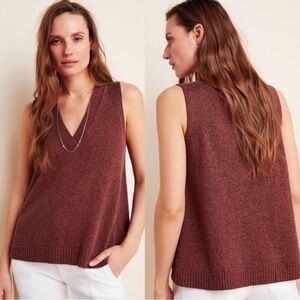 ANTHROPOLOGIE Brown Camilla V-Neck Sweater Tank Tops Size L NWT